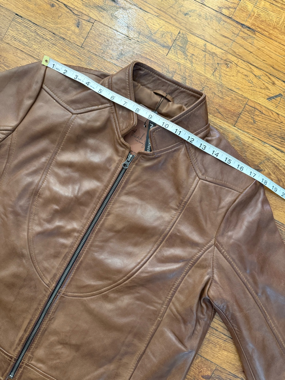 JILD Brown Lambskin Leather Moto Jacket Band Collar Café Racer Slim Fit XL NWT - Picture 5 of 15